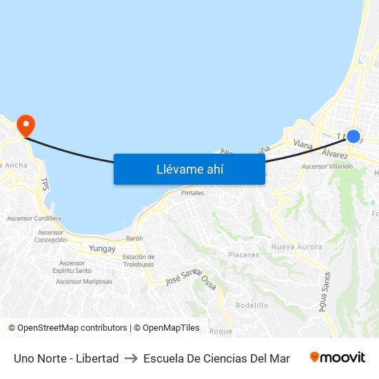 Uno Norte - Libertad to Escuela De Ciencias Del Mar map