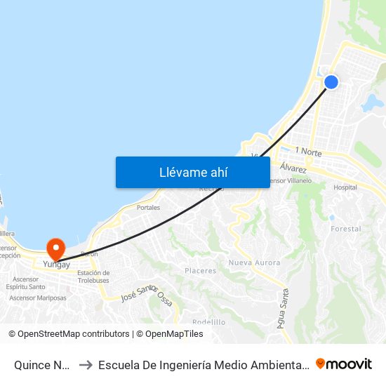 Quince Norte - Igatri to Escuela De Ingeniería Medio Ambiental De La Universidad De Valparaíso map
