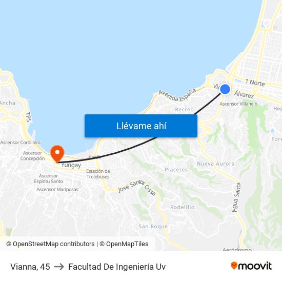 Vianna, 45 to Facultad De Ingeniería Uv map