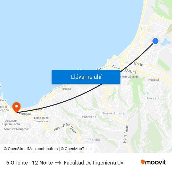 6 Oriente - 12 Norte to Facultad De Ingeniería Uv map