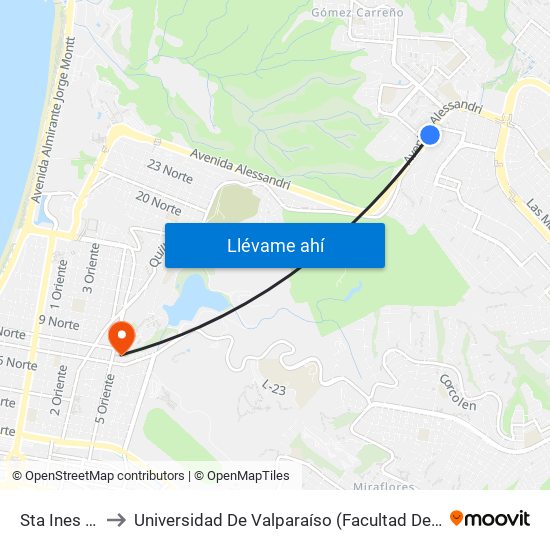 Sta Ines / Feria Libre to Universidad De Valparaíso (Facultad De Ciencias Económicas Y Administrativas) map