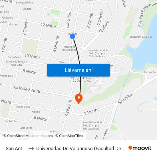San Antonio, 1079 to Universidad De Valparaíso (Facultad De Ciencias Económicas Y Administrativas) map