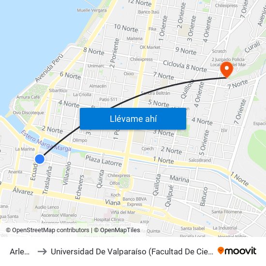 Arlegui, 237 to Universidad De Valparaíso (Facultad De Ciencias Económicas Y Administrativas) map