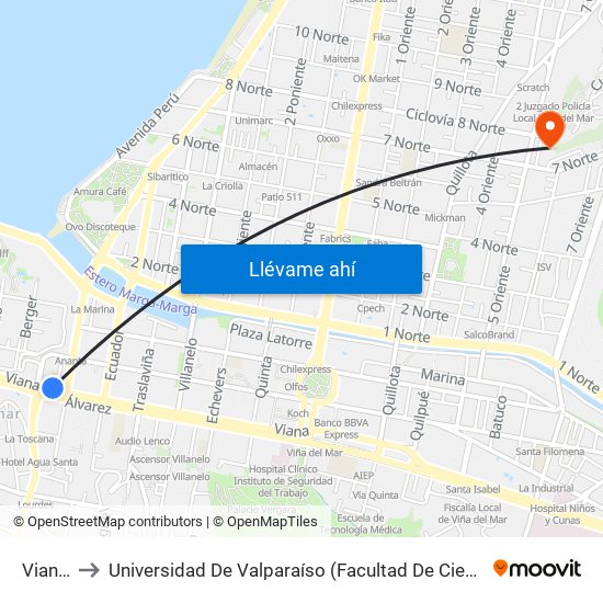 Vianna, 45 to Universidad De Valparaíso (Facultad De Ciencias Económicas Y Administrativas) map