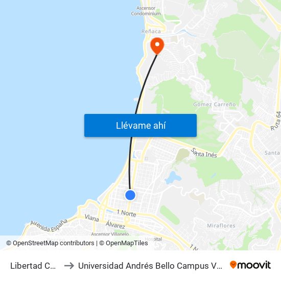 Libertad Copec to Universidad Andrés Bello Campus V6 Reñaca map