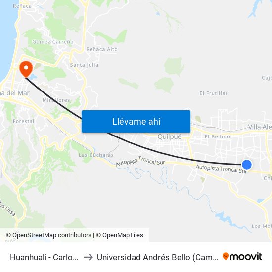 Huanhuali - Carlos Saavedra to Universidad Andrés Bello (Campus Viña Del Mar) map