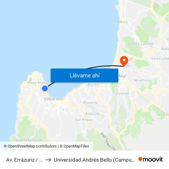Av. Errázuriz / Aduana to Universidad Andrés Bello (Campus Viña Del Mar) map
