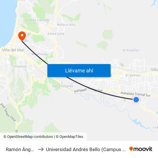 Ramón Ángel Jara to Universidad Andrés Bello (Campus Viña Del Mar) map