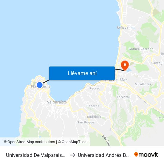Universidad De Valparaiso Facultad De Ciencias / Norte to Universidad Andrés Bello (Campus Viña Del Mar) map