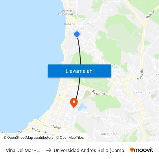 Viña Del Mar - Quintanilla to Universidad Andrés Bello (Campus Viña Del Mar) map