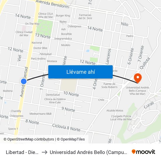 Libertad - Diez Norte to Universidad Andrés Bello (Campus Viña Del Mar) map