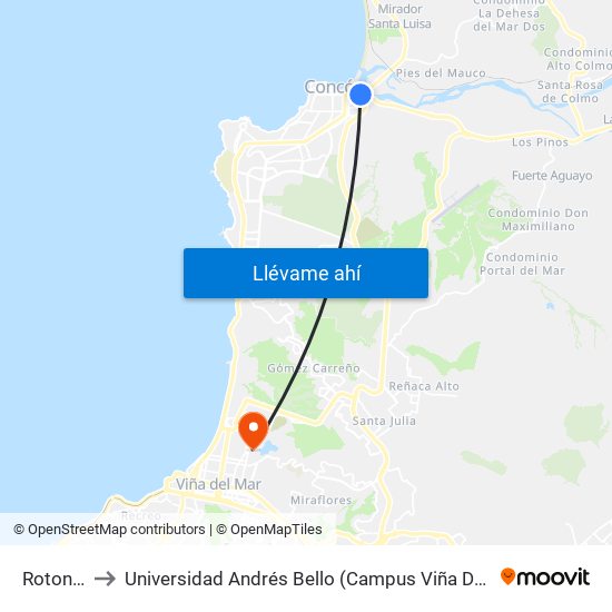 Rotonda to Universidad Andrés Bello (Campus Viña Del Mar) map