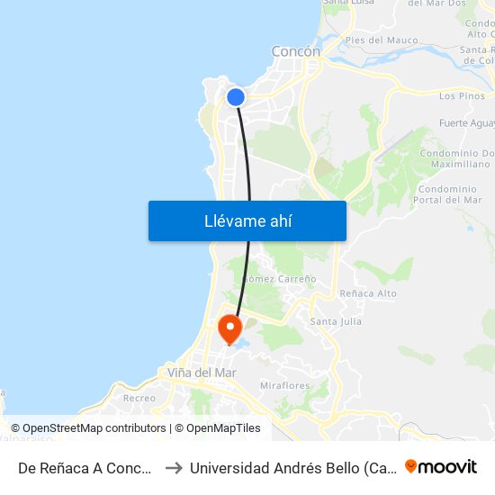 De Reñaca A Concon - Costanera to Universidad Andrés Bello (Campus Viña Del Mar) map