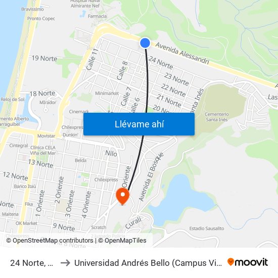 24 Norte, 1391 to Universidad Andrés Bello (Campus Viña Del Mar) map