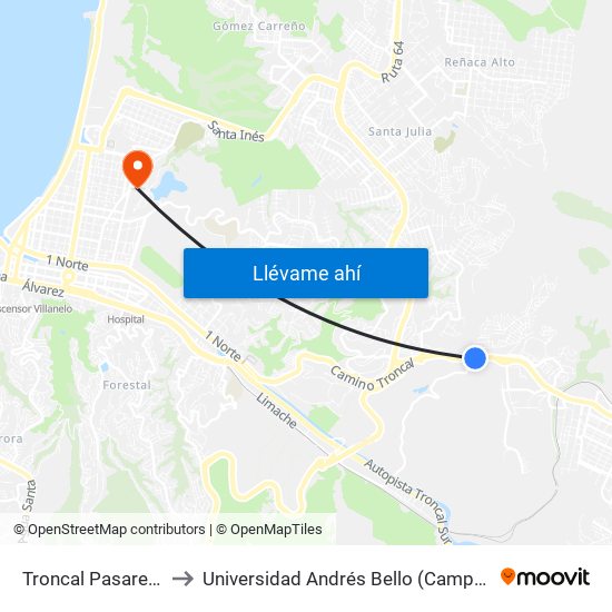 Troncal Pasarela 4 / Sur to Universidad Andrés Bello (Campus Viña Del Mar) map