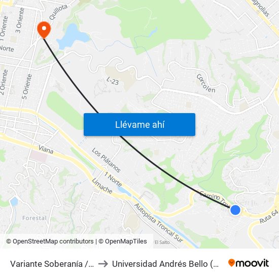 Variante Soberanía / Camino Troncal to Universidad Andrés Bello (Campus Viña Del Mar) map