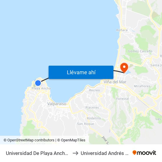 Universidad De Playa Ancha, Ciencias De La Educacion / Oriente to Universidad Andrés Bello (Campus Viña Del Mar) map