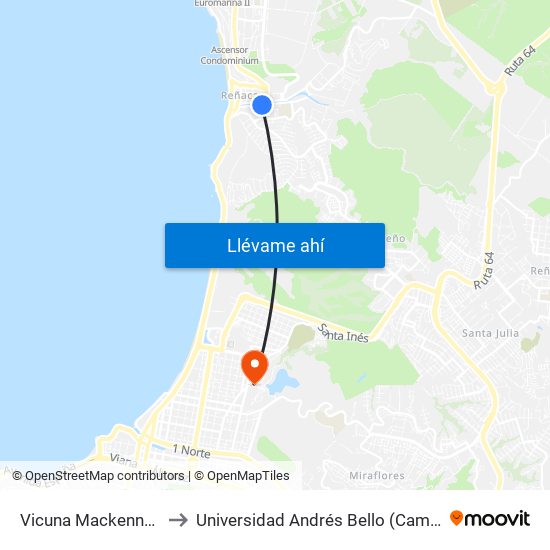 Vicuna Mackenna - Portales to Universidad Andrés Bello (Campus Viña Del Mar) map