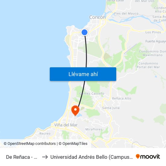 De Reñaca - Petrelis to Universidad Andrés Bello (Campus Viña Del Mar) map