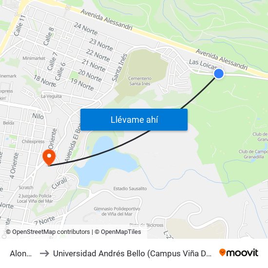 Alondra to Universidad Andrés Bello (Campus Viña Del Mar) map