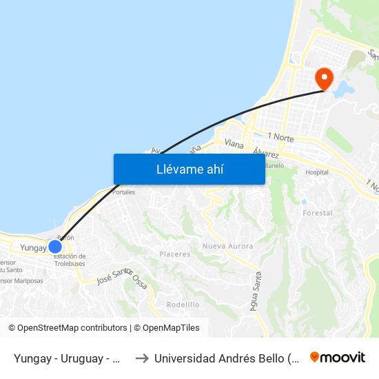 Yungay - Uruguay - Mercado Cardonal to Universidad Andrés Bello (Campus Viña Del Mar) map