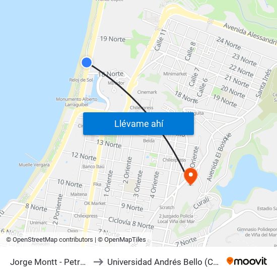 Jorge Montt - Petrobras / Oriente to Universidad Andrés Bello (Campus Viña Del Mar) map