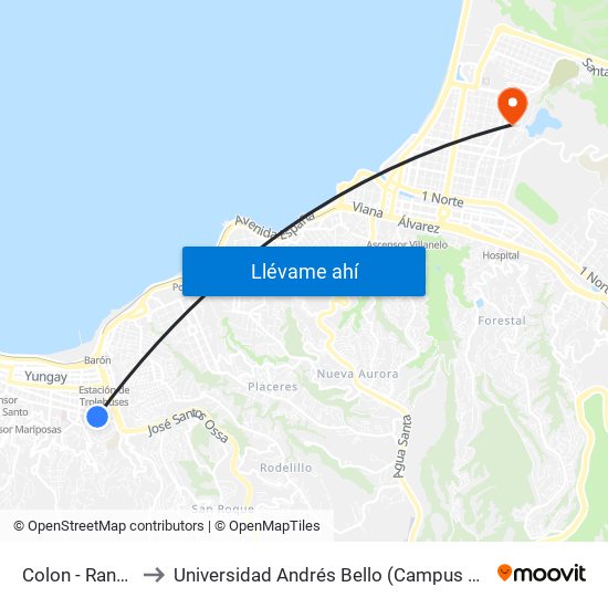 Colon - Rancagua to Universidad Andrés Bello (Campus Viña Del Mar) map