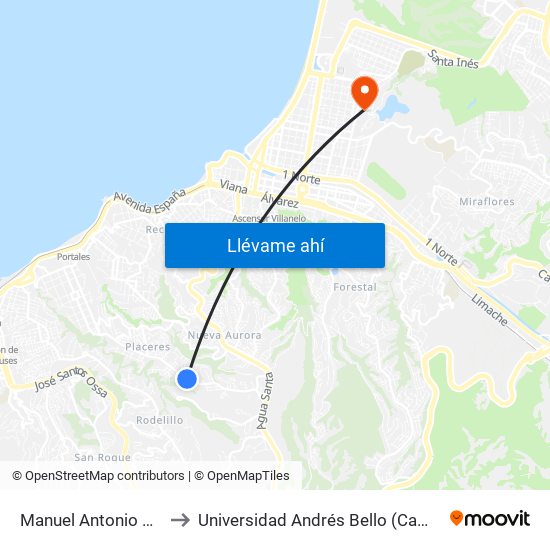 Manuel Antonio Matta, 3115 to Universidad Andrés Bello (Campus Viña Del Mar) map