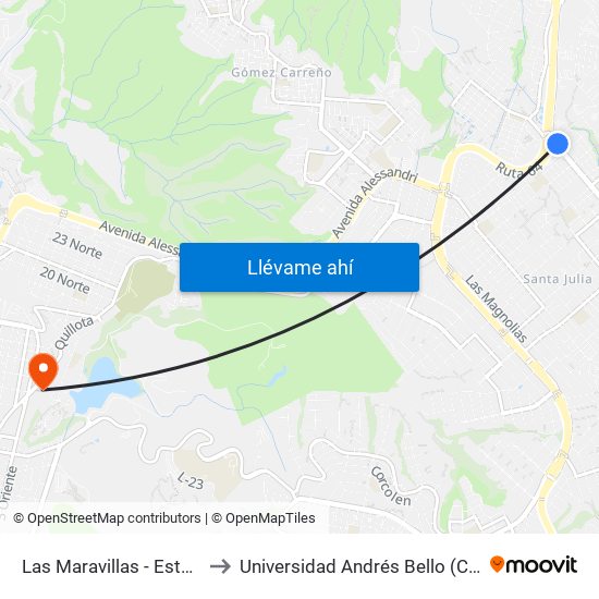 Las Maravillas - Estero Mantenlahue to Universidad Andrés Bello (Campus Viña Del Mar) map