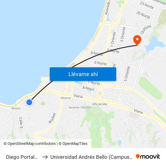 Diego Portales, 781 to Universidad Andrés Bello (Campus Viña Del Mar) map