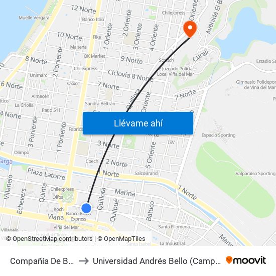 Compañía De Bomberos to Universidad Andrés Bello (Campus Viña Del Mar) map