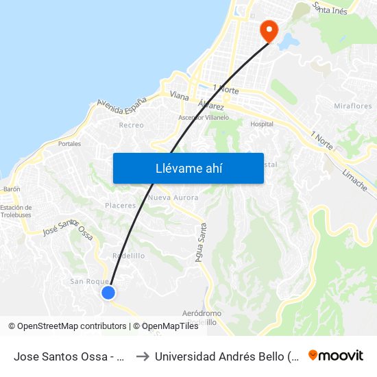 Jose Santos Ossa - Hanga Roa / Norte to Universidad Andrés Bello (Campus Viña Del Mar) map