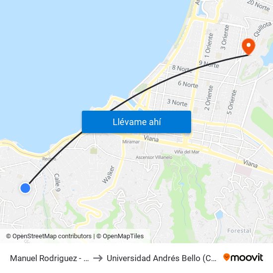 Manuel Rodriguez - 18 Septiembre to Universidad Andrés Bello (Campus Viña Del Mar) map