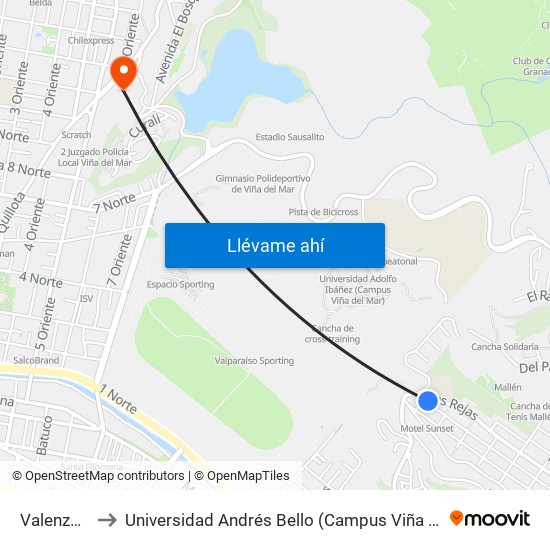 Valenzuela to Universidad Andrés Bello (Campus Viña Del Mar) map