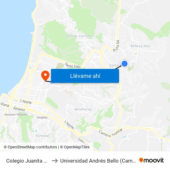 Colegio Juanita Fernanadez to Universidad Andrés Bello (Campus Viña Del Mar) map