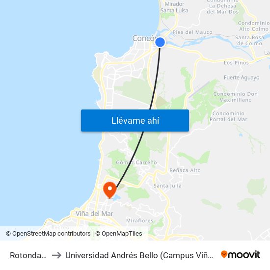 Rotonda Sur to Universidad Andrés Bello (Campus Viña Del Mar) map