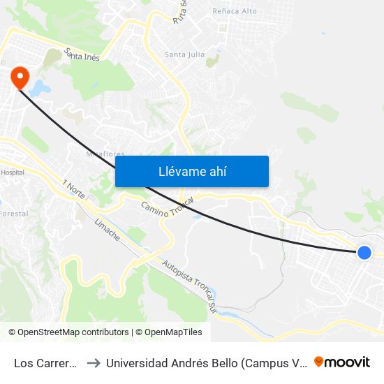 Los Carrera 243 to Universidad Andrés Bello (Campus Viña Del Mar) map