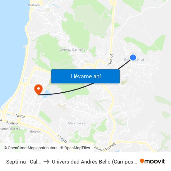 Septima - Calle Seis to Universidad Andrés Bello (Campus Viña Del Mar) map