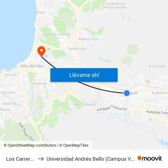 Los Carrera 523 to Universidad Andrés Bello (Campus Viña Del Mar) map