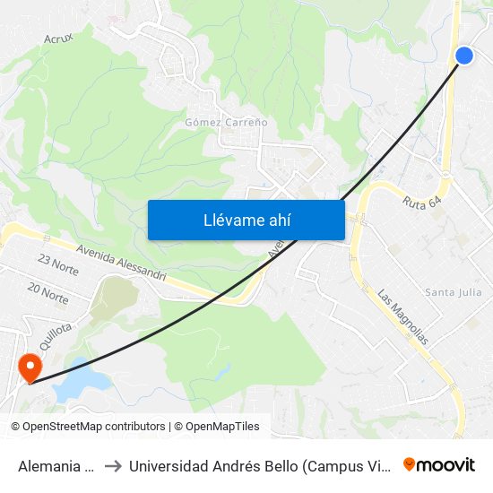 Alemania / Sur to Universidad Andrés Bello (Campus Viña Del Mar) map