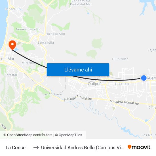 La Concepción to Universidad Andrés Bello (Campus Viña Del Mar) map