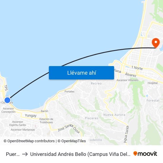 Puerto to Universidad Andrés Bello (Campus Viña Del Mar) map