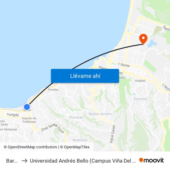 Baron to Universidad Andrés Bello (Campus Viña Del Mar) map