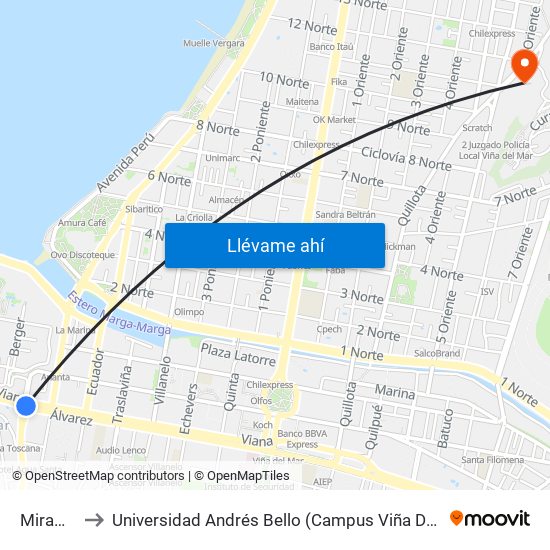 Miramar to Universidad Andrés Bello (Campus Viña Del Mar) map