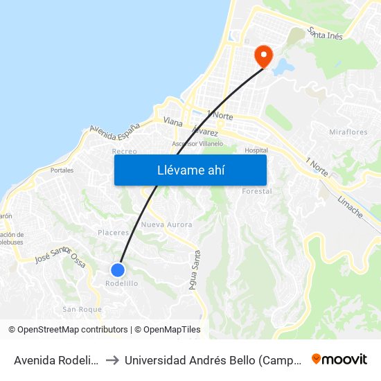 Avenida Rodelillo, 4110 to Universidad Andrés Bello (Campus Viña Del Mar) map