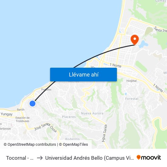 Tocornal - Vega to Universidad Andrés Bello (Campus Viña Del Mar) map