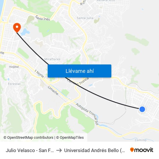 Julio Velasco - San Francisco / Oeste to Universidad Andrés Bello (Campus Viña Del Mar) map