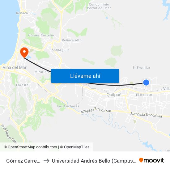 Gómez Carreño 859 to Universidad Andrés Bello (Campus Viña Del Mar) map