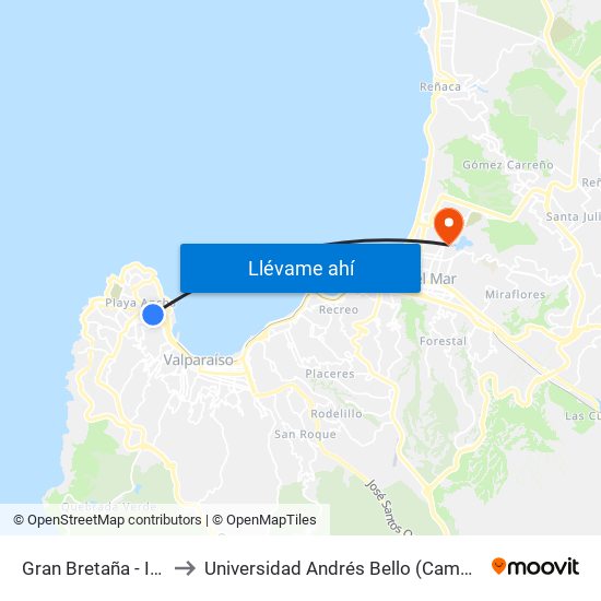 Gran Bretaña - Ing Mutilla to Universidad Andrés Bello (Campus Viña Del Mar) map