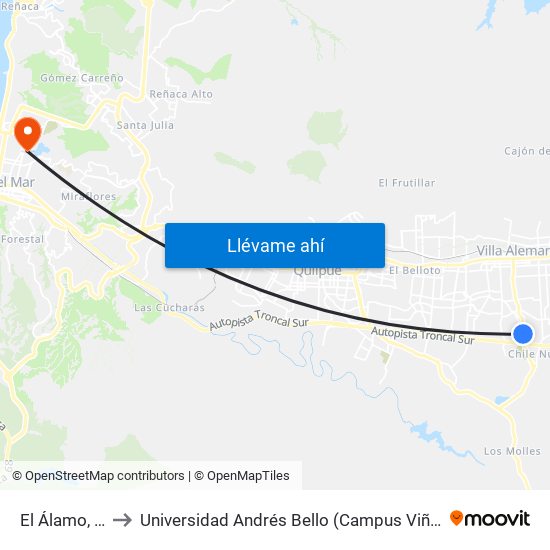 El Álamo, 599 to Universidad Andrés Bello (Campus Viña Del Mar) map